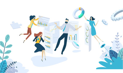 Vector illustration concept of data analysis. Creative flat design for web banner, marketing material, business presentation, online advertising.