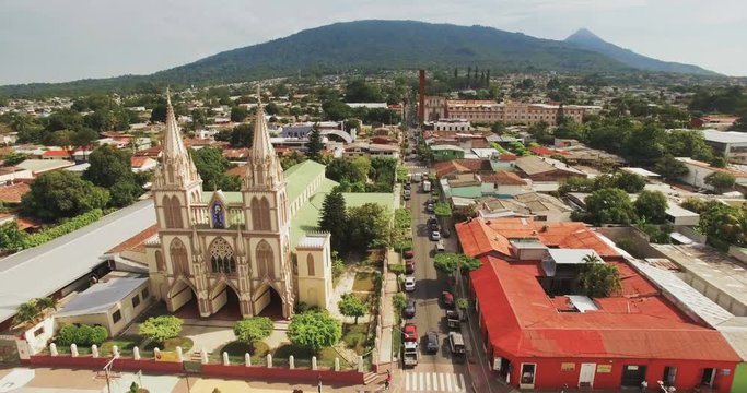 An aerial view of Nuestra Se&ntilde;ora del Carmen Parish in Santa Tecla, El Salvador