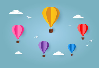 Colorful Air Balloons and Cloud on sky. paper art