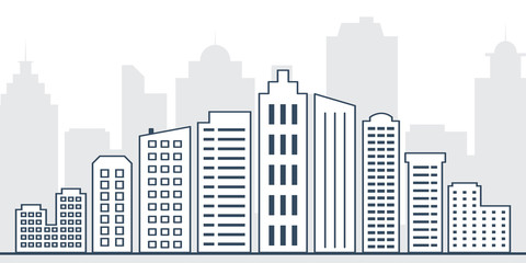thin line cityscape. Urban landscape with business buildings. Vector illustration of modern city buildings. Thin line design elements of city scape.