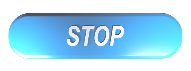 Blue rounded rectangle push button STOP - 3D rendering