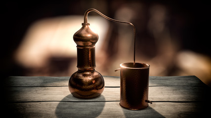 Fototapeta na wymiar Copper alembic distiller 3d illustration