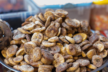 dried figs on the counter on the market