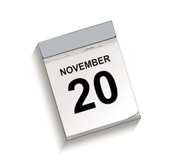 Obraz premium Kalender, Abreißkalender mit Datum 20 November Vektor Illustration isoliert auf weißem Hintergrund