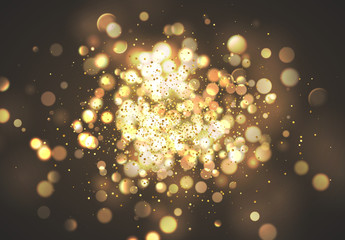 Christmas golden lights. Background of bright glow bokeh.