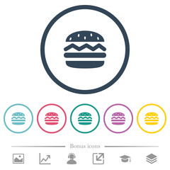 Single hamburger flat color icons in round outlines