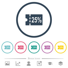 25 percent discount coupon flat color icons in round outlines