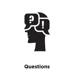 questions icon vector isolated on white background, logo concept of questions sign on transparent background, black filled symbol icon