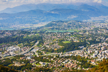View to Lugano from San Salvatore mountain in Lugano, Switzerland