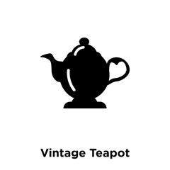 vintage teapot icon vector isolated on white background, logo concept of vintage teapot sign on transparent background, black filled symbol icon