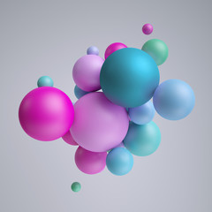 3d render, abstract pastel balls, pink blue balloons, geometric background, multicolored primitive shapes, minimalistic design, pastel colors palette, party decoration, plastic toys, isolated elements