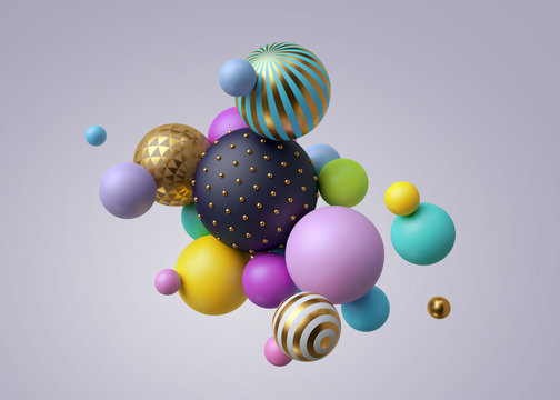 3d render, abstract pastel balls, pink blue balloons, geometric background, multicolored primitive shapes, minimalistic design, pastel colors palette, party decoration, plastic toys, isolated elements