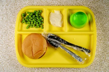 Foto op Plexiglas School Lunch Dienblad Cheeseburger © Ezume Images
