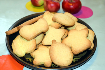 Dish with homemade cookies. Homemade baking. Selective focus.