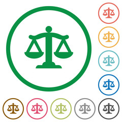 Scale of law flat icons with outlines