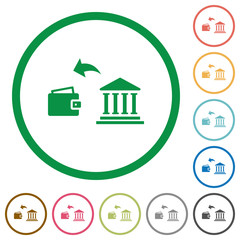 Money withdrawal from bank flat icons with outlines