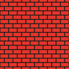Red seamless brick wall, black seam. Continuous replication of the texture pattern. Vector illustration.