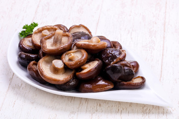 Pickled mushrooms in the bowl