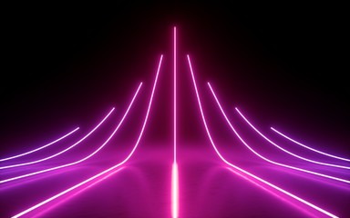 3d render, abstract minimal background, glowing lines, arrow, chart, pink neon lights, virtual reality, laser show © wacomka