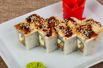 Roll with eel and salmon