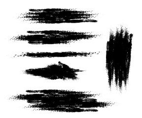Vector set of ink brush strokes. Design element on isolated white background.