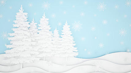 Christmas tree on the mountains covered with snow. 3D Illustration