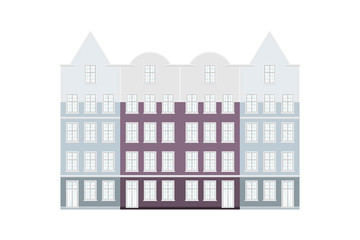 Set of Amsterdam style colored houses. Facades of old buildings of typical view at Netherlands. Flat vector illustration EPS10