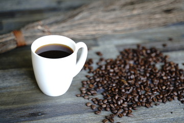 Coffee cup, coffee beans
