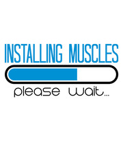 cool installing muscles please wait ladebalken installiere fitness training bodybuilder muskeln stark sexy wachsen bitte warten loading laden trainieren sport kraft logo design clipart