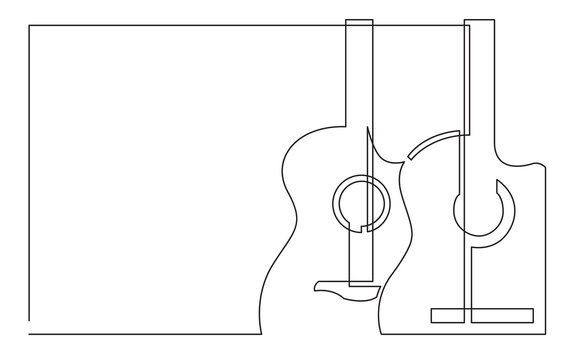 continuous line drawing of two classical acoustic guitars