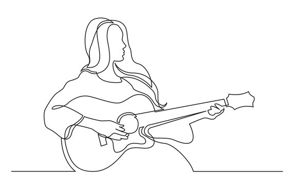 Girl with a guitar. single line drawing. Continuous one lineart 3380946  Vector Art at Vecteezy