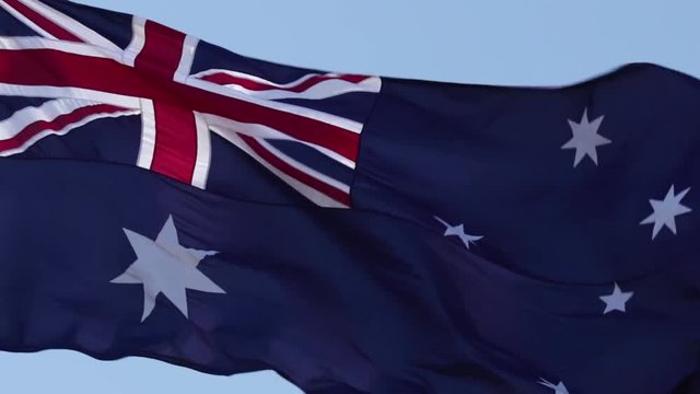 Australian National Flag in the wind close up