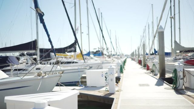 Background plate of Large marina with sailing boats docked for green screen 