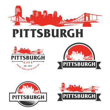 Pittsburgh USA skyline Logo cityscape and landmarks silhouette vector illustration