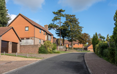 Street of modern English detached homes