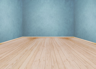 Light Blue cement wall with Wooden floor