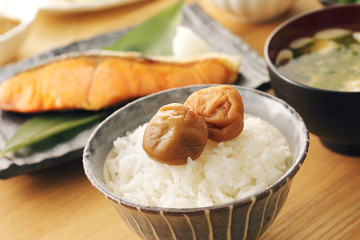 梅干とごはん　Japanese salt plums and rice