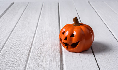 Halloween Pumpkins on wooden floor background