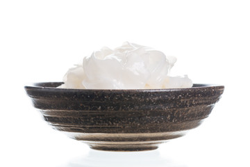 Rice flat noodles on white background