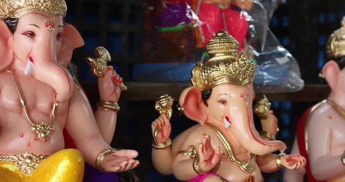 Ganesh Idols on display for sale during Ganesh Festival in Pune, Maharashtra, India.