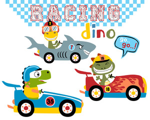 Vector set of dinos cartoon car racing © Bhonard21