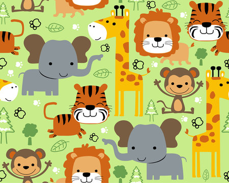 Seamless pattern vector with animals wildlife cartoon