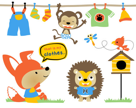 Vector set of funny animals cartoon with clothes 