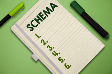 Handwriting text Schema. Concept meaning representation of plan or theory in form of outline or...