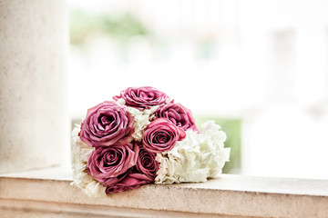 Bridal Bouquet Of Pink Roses And White Peonies Outdoor