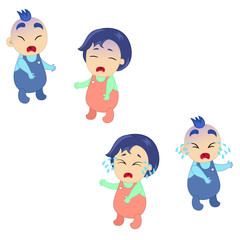 Cartoon crying little baby boy and girl with mouth wide open. Colorful vector illustration of emotion isolated on white background.