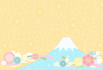 和柄　背景　富士山　縁起花