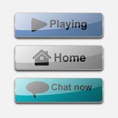 3D glossy action web button vector design. Playing, home, Chat now button for website