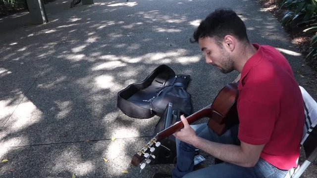 Guitarrist Musician busking in the park