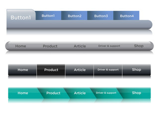 Set of navigation bar templates with black hover button. Web elements vector header on gray background